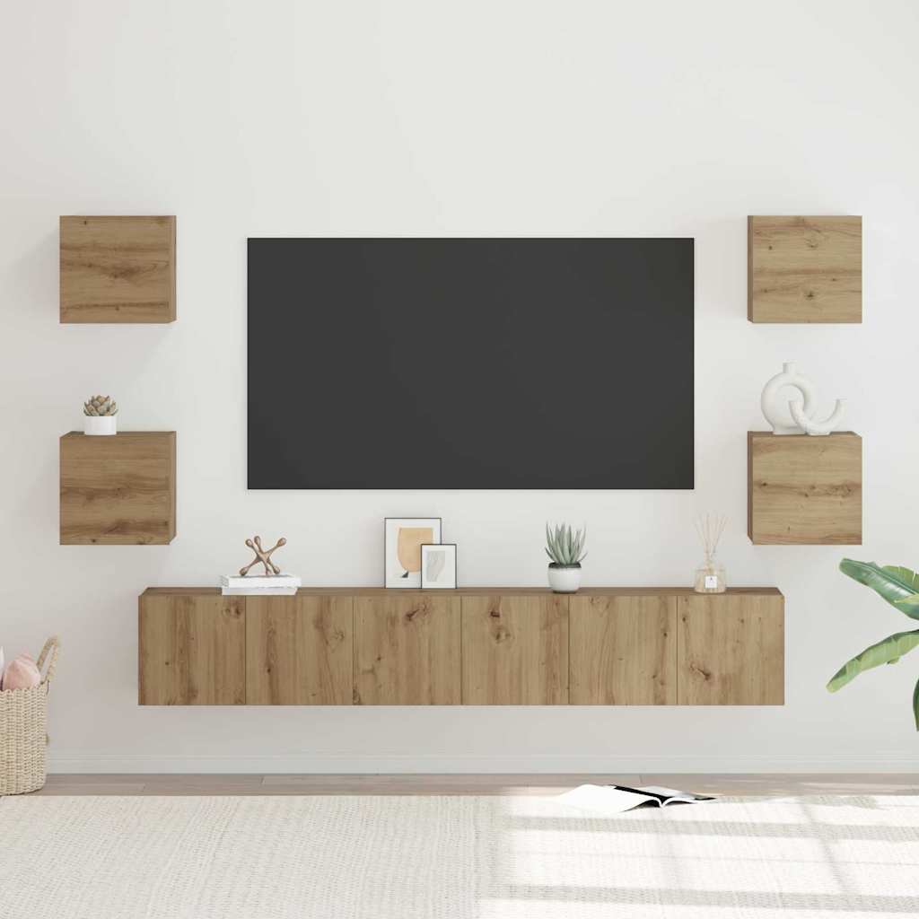 vidaXL Set comodă TV Pe perete 7 pcs stejar artizanal 60 x 30 x 30 cm