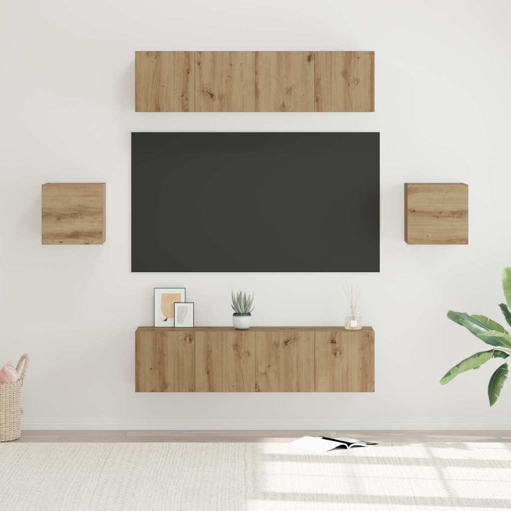 vidaXL TV-Schrank-Set Wandmontiert mit Speicher mit Tür 6 pcs Eiche handwerklich