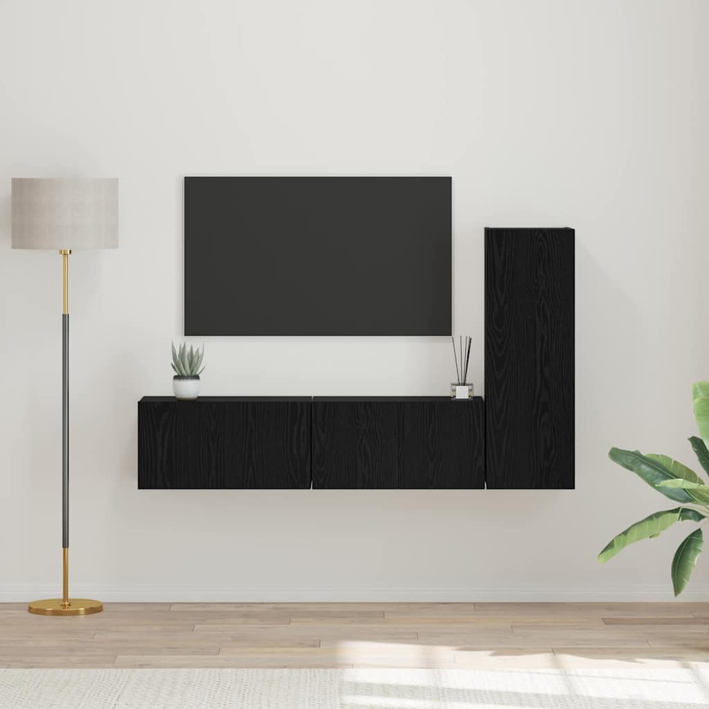 TV-Regalset mit Regal 3 pcs Schwarz Eiche S 30,5 x 30 x 90 cm