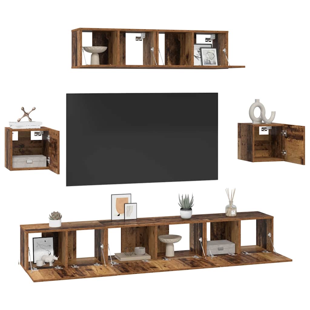 vidaXL Tv-meubelset 7 pcs Oud hout 80 x 30 x 30 cm Bewerkt hout