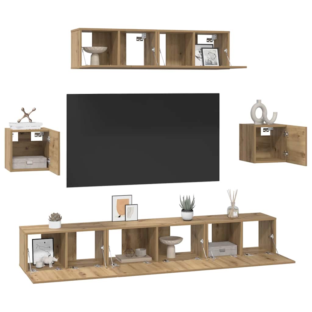 vidaXL Tv-meubelset 7 pcs artisanaal eikenkleurig 80 x 30 x 30 cm