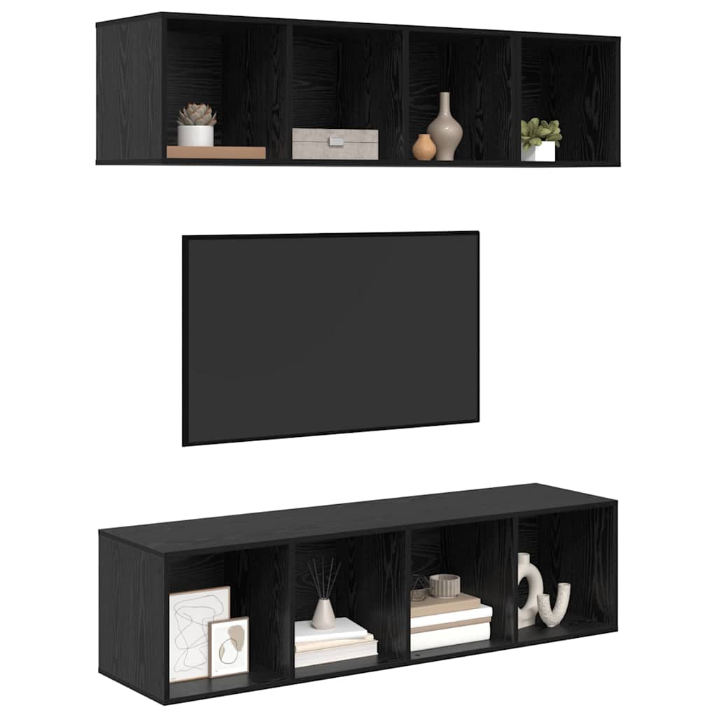 vidaXL TV-kast set 3 pcs Zwart eiken Bewerkt hout