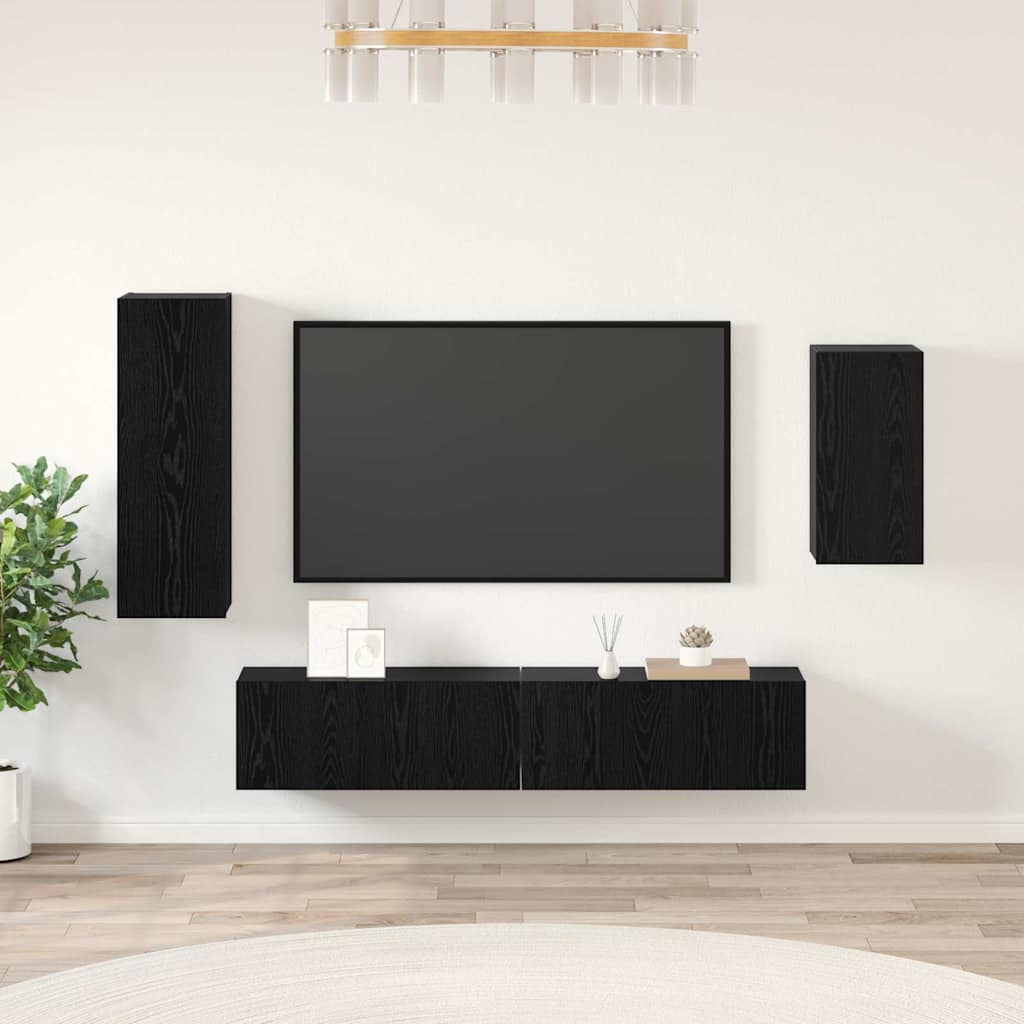 TV-Schranksatz mit Regal 4 pcs Schwarz Eiche 30,5 x 30 x 90 cm