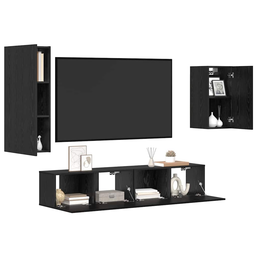 vidaXL Tv-meubelset 4 pcs Zwart eiken 30.5 x 30 x 90 cm Bewerkt hout