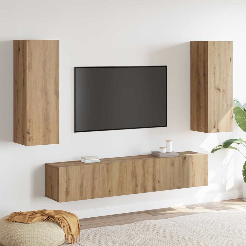 4-teiliges TV Schrank Set Wandmontiert Artisan Eiche Holzwerkstoff