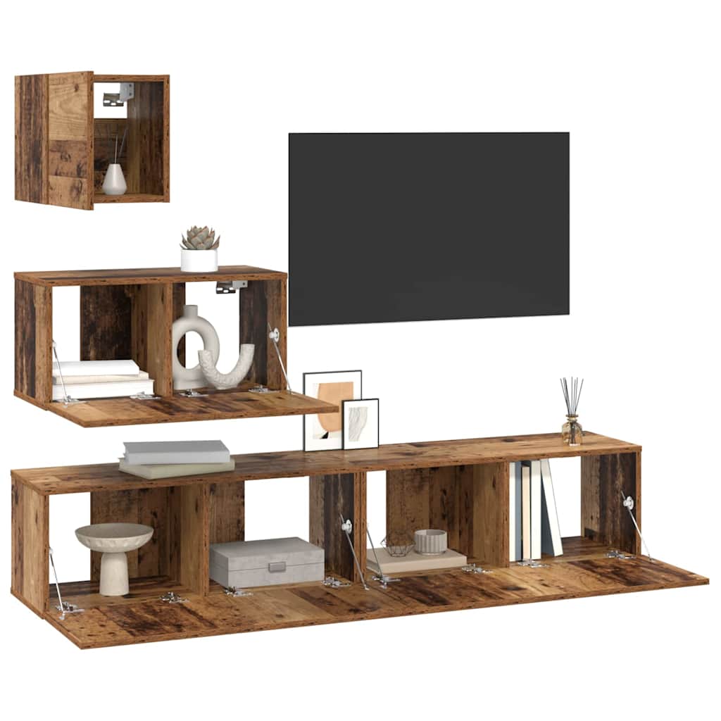 vidaXL Tv-meubelset 4 pcs Oud hout 80 x 30 x 30 cm Bewerkt hout