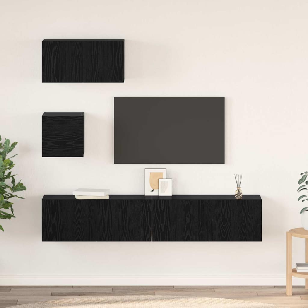 TV-Regal Set Sonstiges mit Speicher mit Tür 4 pcs Schwarz Eiche 80 x 30 x 30 cm