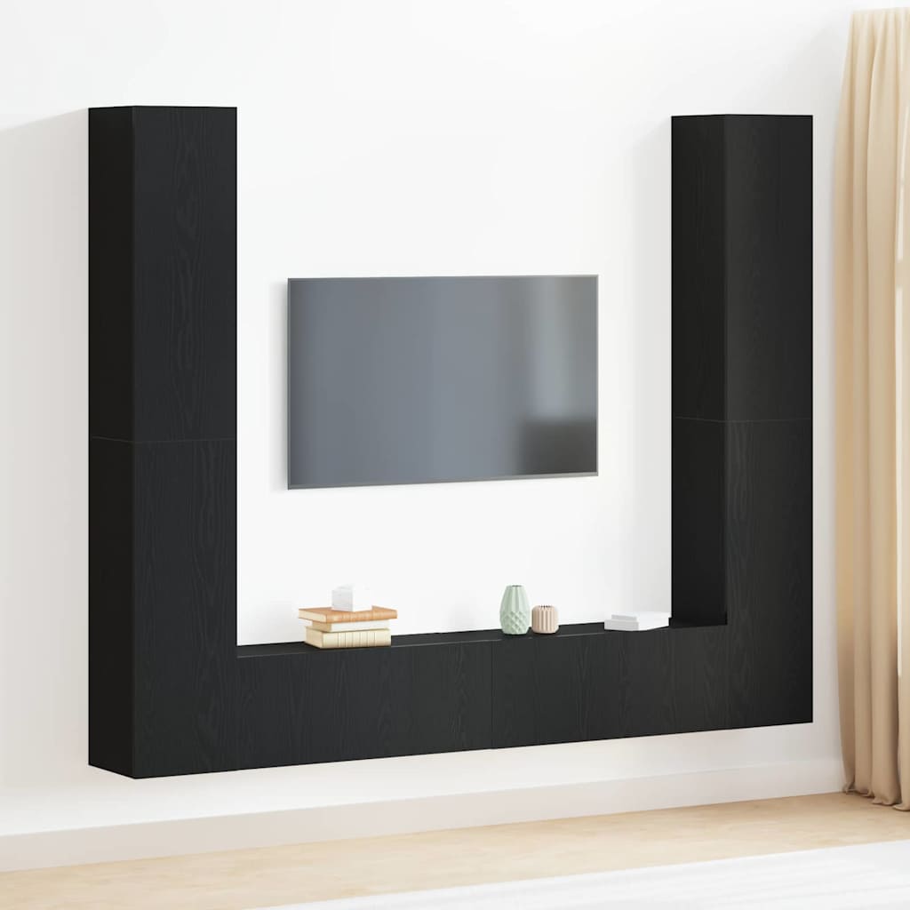 6-teiliges TV-Schrank-Set Schwarz-Eiche Spanplatte