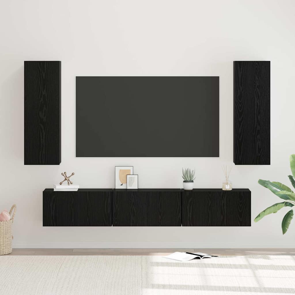 TV-Schrank-Set 5 pcs Schwarz Eiche Mittel 30,5 x 30 x 90 cm