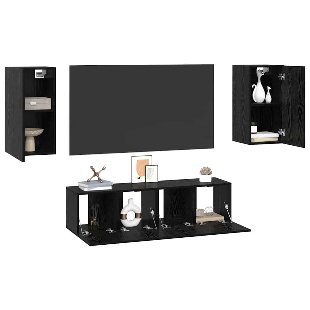vidaXL Tv-meubelset met plank Anders 4 pcs Zwart eiken Medium 60 x 30 x 30 cm