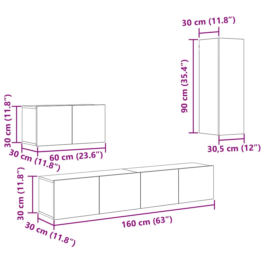Nástěnná skříň na TV 4 pcs Staré dřevo kompozitní dřevo - obrázek 16