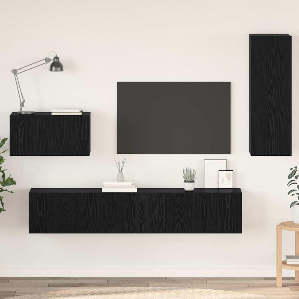 Wand TV Schrank mit Regal Sonstiges mit Speicher mit Tür 4 pcs Schwarz Eiche