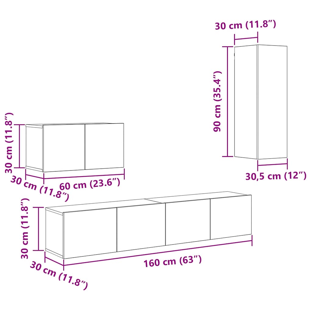 Nástěnná skříň na TV Nástěnný 4 pcs Černý dub kompozitní dřevo - obrázek 15