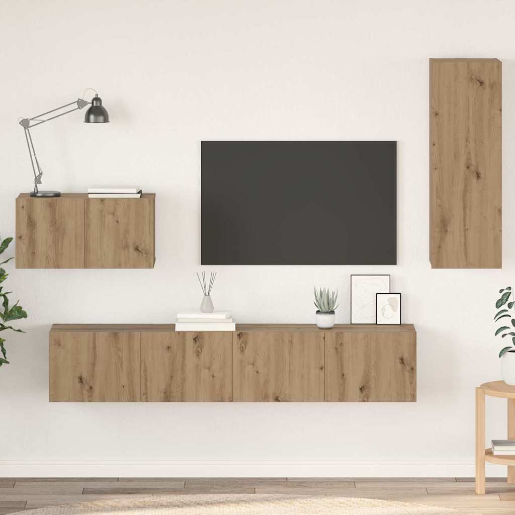 Wand TV Schrank 4 pcs Handwerklich gefertigter Eichenholz
