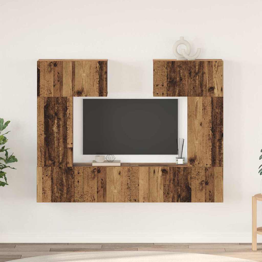 TV-Schrank-Set mit Regal mit Speicher mit Tür 6 pcs Altholz 80 x 30 x 30 cm