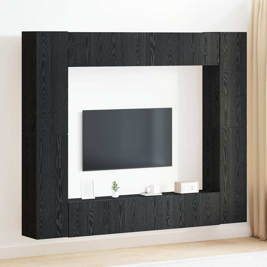 8-teiliges TV-Schrank-Set - Wandmontiert, Schwarze Eiche, Technisches Holz