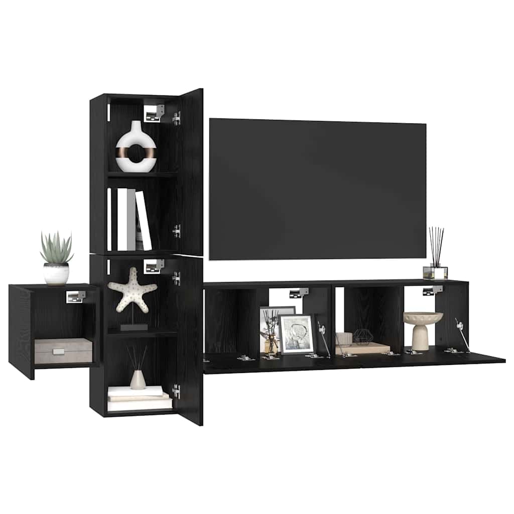 vidaXL Tv-meubelset 5 pcs Zwart eiken 181 x 30 x 120 cm Bewerkt hout