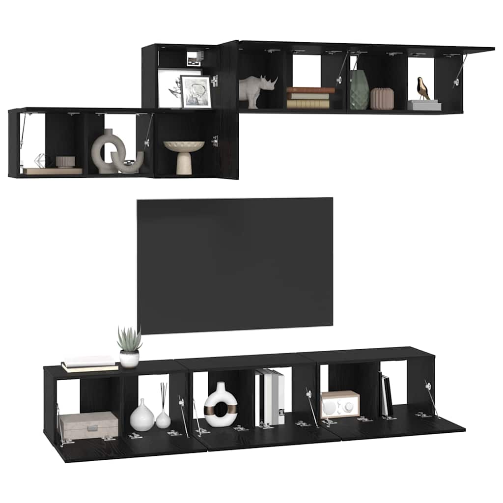 vidaXL Tv-meubelset 7 pcs Zwart eiken 60 x 30 x 30 cm Bewerkt hout
