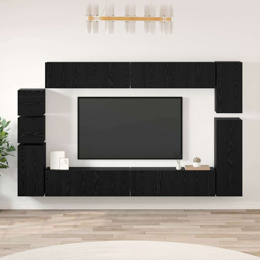 Telerikapi komplekt riiuliga 9 pcs Must tamm Tehispuit
