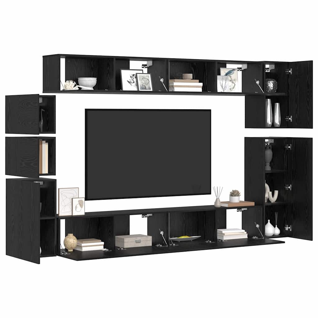 vidaXL Tv-meubelset Wandgemonteerd 9 pcs Zwart eiken Bewerkt hout