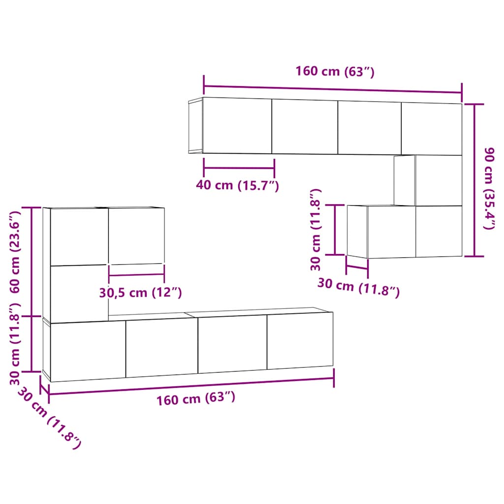 TV jednotky Nástěnný 4 pcs Artisanový dub Kompozitní dřevo - obrázek 16