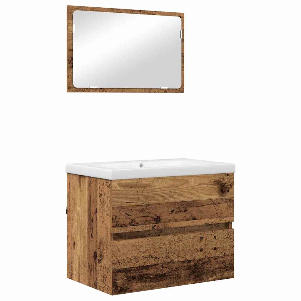 Kylpyhuonekalustesetti 3 pcs Vanha puu 60 x 38.5 x 45 cm