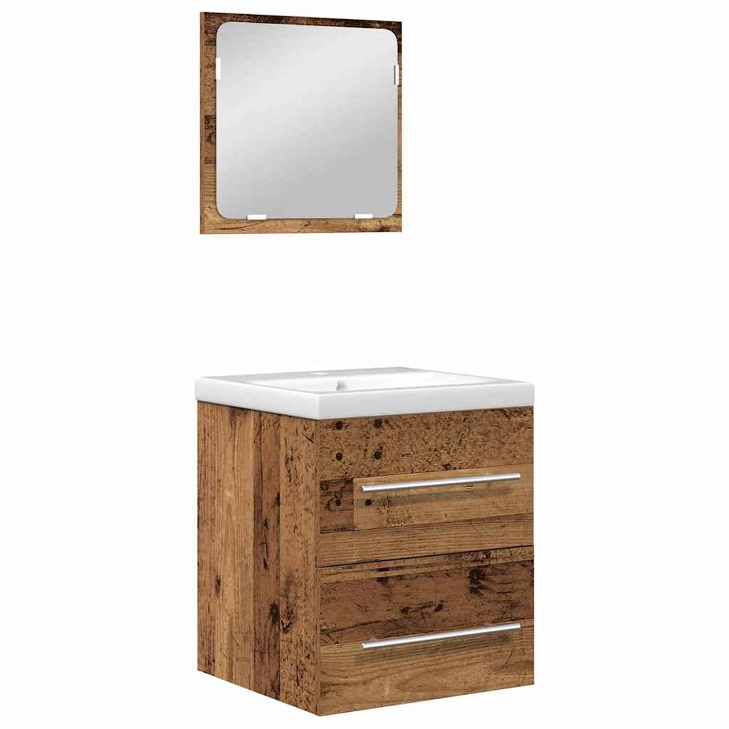 Kylpyhuonekalustesetti 2 pcs Vanha puu 41 x 38.5 x 48 cm