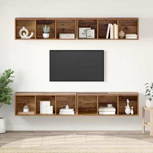 Sestava TV skříněk Nástěnný 4 pcs Staré dřevo 37 x 37 x 107 cm - obrázek 1