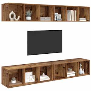 Sestava TV skříněk Nástěnný 4 pcs Staré dřevo 37 x 37 x 107 cm - obrázek 3