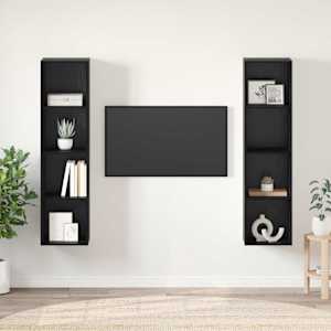 Sestava TV skříněk Nástěnný 2 pcs Černá 37 x 37 x 142,5 cm - obrázek 1