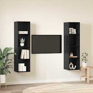 Sestava TV skříněk Nástěnný 2 pcs Černá 37 x 37 x 142,5 cm - obrázek 4