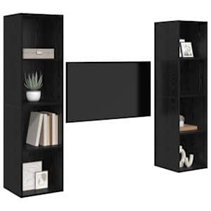 Sestava TV skříněk Nástěnný 2 pcs Černá 37 x 37 x 142,5 cm - obrázek 3