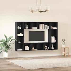 Sestava TV skříněk Nástěnný 4 pcs Černá 37 x 37 x 142,5 cm - obrázek 4