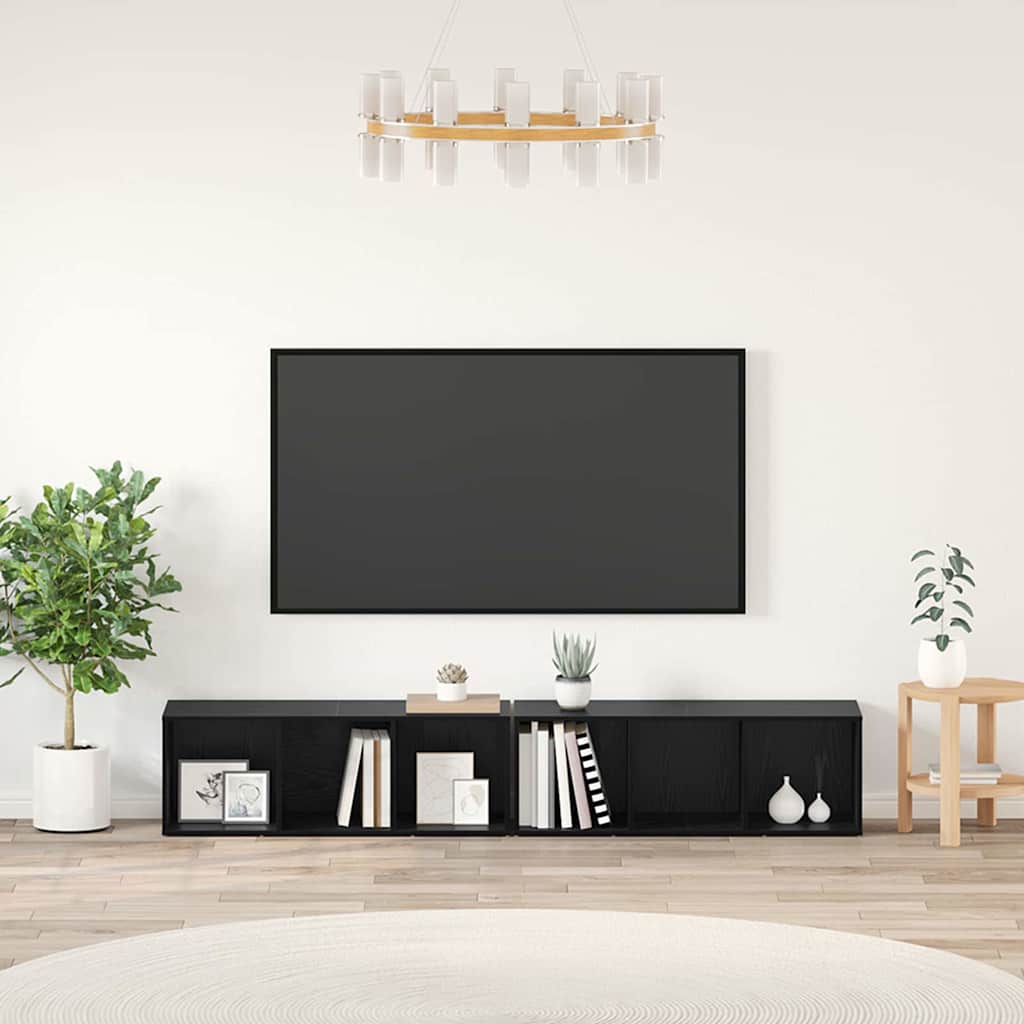 TV-møbelsæt 2 pcs Sort eg 37 x 35 x 107 cm Konstrueret træ
