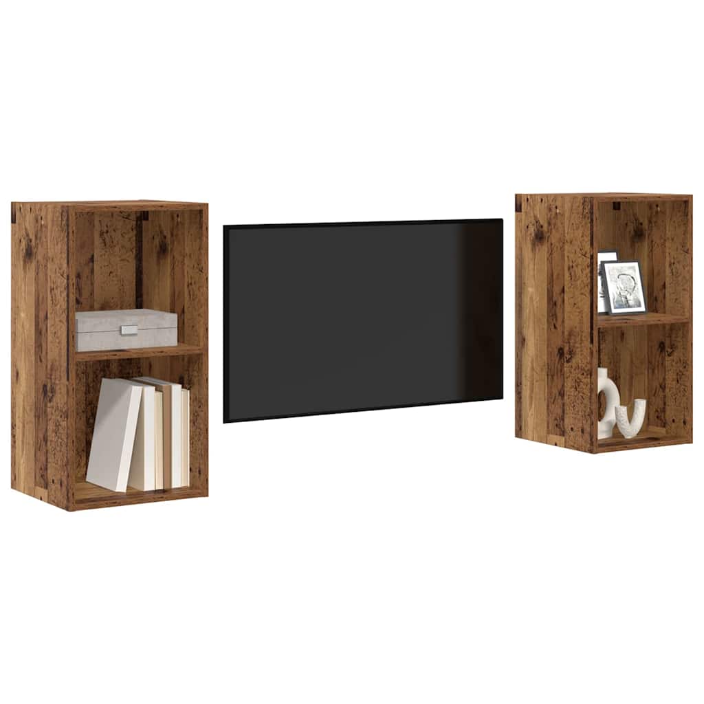 vidaXL Wand TV Kast 2 pcs Oude hout 37 x 37 x 72 cm Bewerkt hout