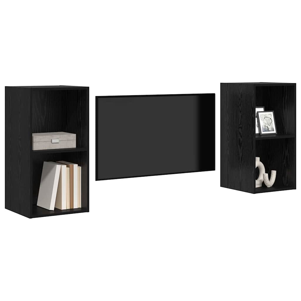 vidaXL Wand TV Kast 2 pcs Zwart eiken 37 x 37 x 72 cm Bewerkt hout