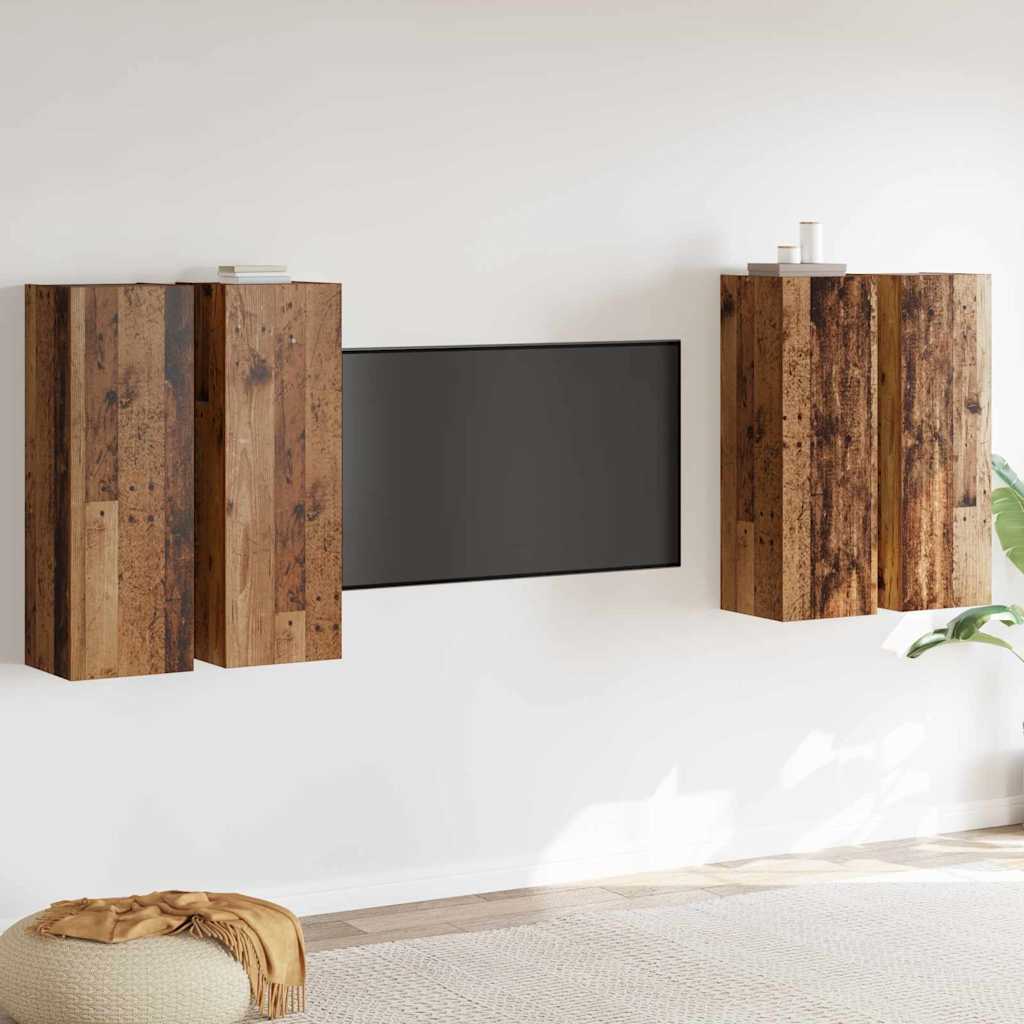 vidaXL Set comodă TV 4 pcs Lemn vechi 30.5 x 30 x 90 cm Lemn compozit