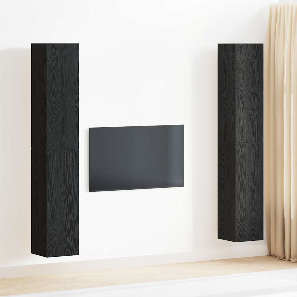 vidaXL Set Dulapuri TV Pe perete 4 pcs Stejar negru 30.5 x 30 x 90 cm