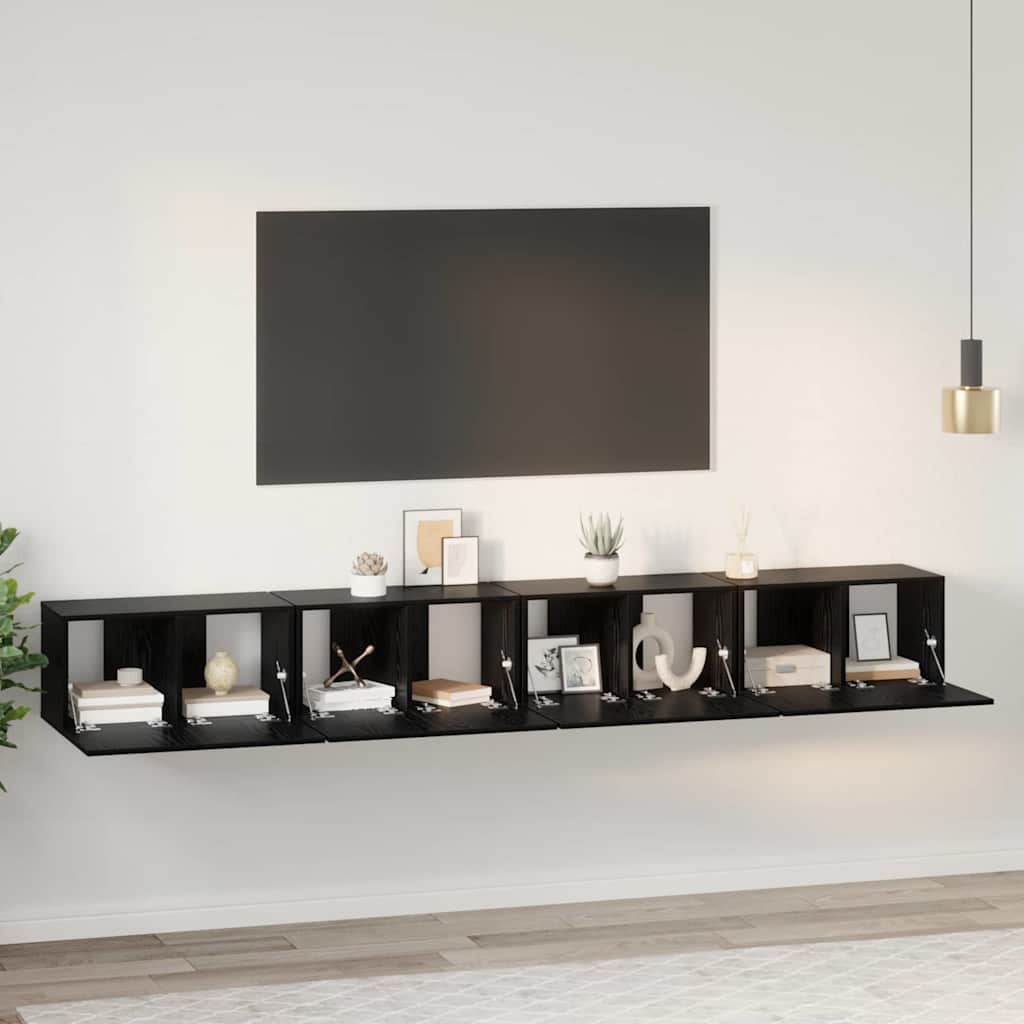 TV-Schrank-Set 4 pcs Schwarz Eiche Mittel 30 x 60 x 30,5 cm
