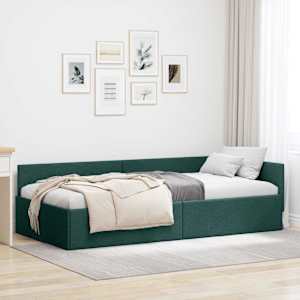 Rohový rám postele s čelo Tmavě zelená 80 cm x 200 cm textil - obrázek 1