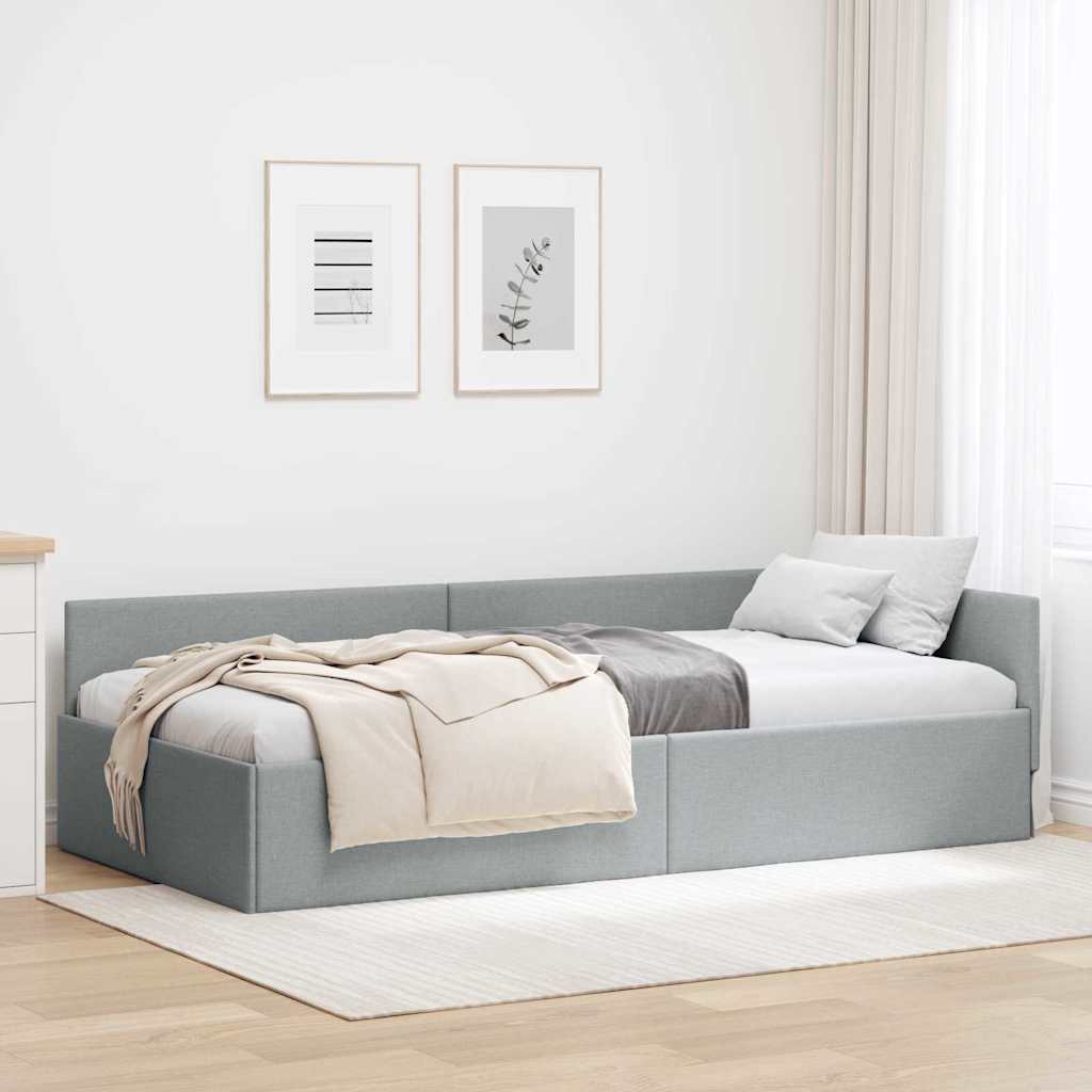 vidaXL Cadru de pat colțar cu headboard Gri deschis 90 x 190 cm