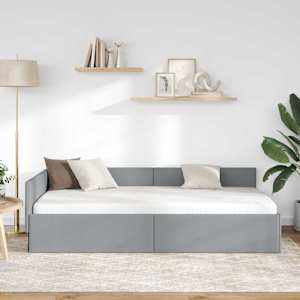 Rohový rám postele s čelo Světle šedá 90 cm x 190 cm textil - obrázek 3
