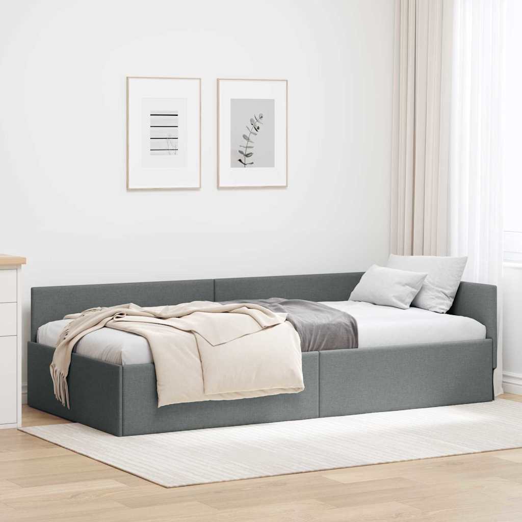 vidaXL Cadru de pat colțar cu headboard Gri închis 90 x 190 cm