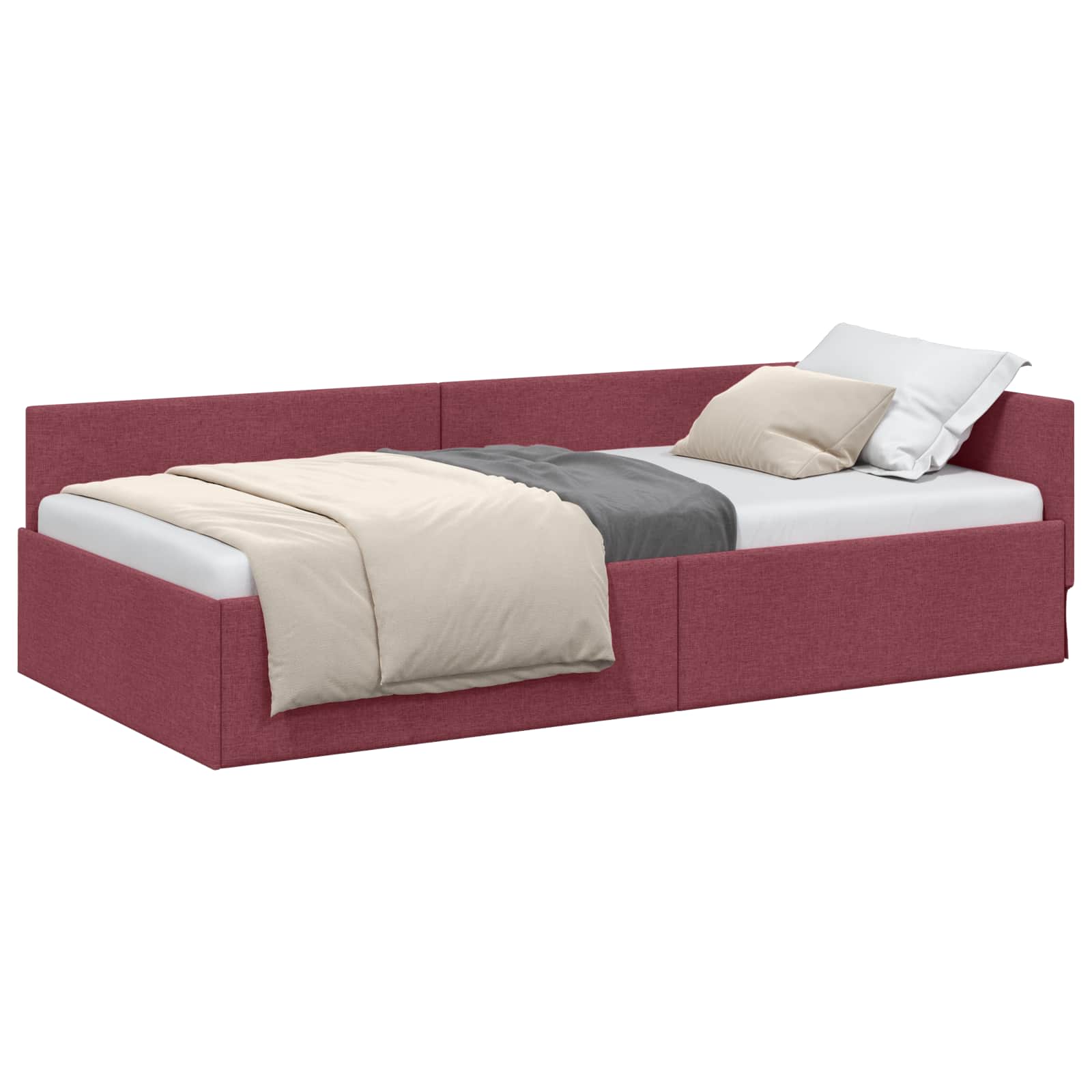 VidaXL Hoek Bed Frame Met Hoofdeinde Wijnrood 90 Cm X 190 Cm Stof