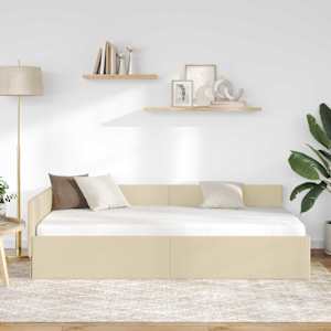 Rohový rám postele s čelo Krémová 90 cm x 190 cm textil - obrázek 3