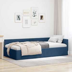 Rohový rám postele s čelo Modrá 90 cm x 190 cm textil - obrázek 1