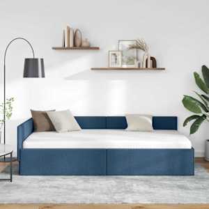 Rohový rám postele s čelo Modrá 90 cm x 190 cm textil - obrázek 3