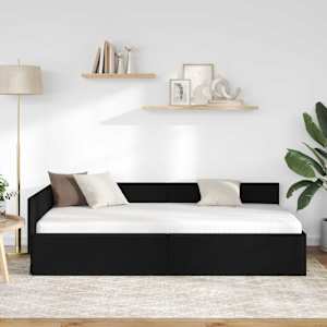 Rohový rám postele s čelo Černý 90 cm x 200 cm textil - obrázek 3