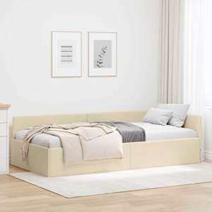 Rohový rám postele s čelo Krémová 90 cm x 200 cm textil - obrázek 1