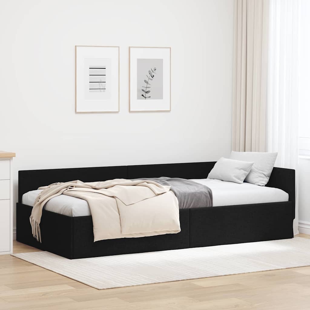 vidaXL Cadru de pat colțar cu headboard Manual Negru 100 x 200 cm